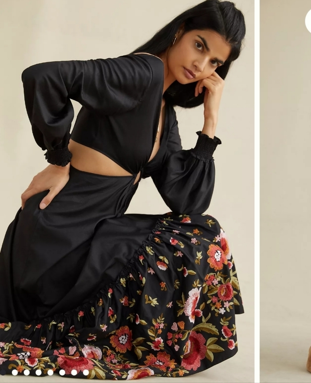ANTROPOLOGIE KAROLINA CUT-OUT FLORAL MAXI BLACK DRESS Geisha Designs - Picture 2 of 16